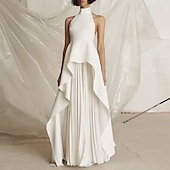 levne černý-A-Linie Večerní šaty Černé šaty Šaty Na večerní párty Černý tie Gala Délka po země Bez rukávů Vystupující límec Středa Addamsova rodina Chiffon Bez zad s záhyby