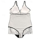 preiswerte Ein Stück &amp; Tankinis-Damen Badeanzug Bademode Tiefes V Bademode Badeanzug Schwarz Weiß Atmungsaktiv Schnelltrocknend Leichtgewichtig Ärmellos - Schwimmen Surfen Strand Sommer Frühling