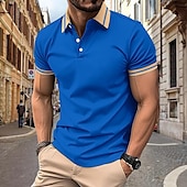 cheap Men&#039;s Classic Polo-Men&#039;s Polo Shirts Golf Shirt Business Classic Short Sleeve Color Block Buttons Spring &amp; Summer Black White Light Green Burgundy Navy Blue Royal Blue Polo Shirts