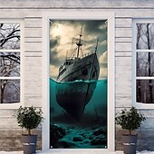 billige Dørdeksler-piratskip dørdekorasjoner dørdeksler dørteppe dørgardindekorasjon bakteppe innendørs/utendørs dørbanner for inngangsdør gårdshus