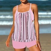 cheap One Pieces &amp; Tankinis-Women&#039;s Tankini Two Piece Swimsuit Racerback Swimwear Swimwear Light Pink Black / White Breathable Quick Dry Lightweight Sleeveless - Swimming Surfing Beach Summer Spring Plus Size