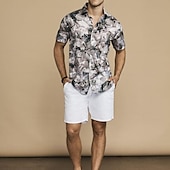 cheap Men&#039;s Printed Shirts Sets-Men&#039;s Graphic 2pcs Shirts Sets Summer Tops Short Sleeve Turndown Casual Outdoor Home Casual 3D Print Brown