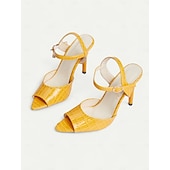 cheap 1980s-Women&#039;s Yellow Croc-Embossed Stiletto Heels with Ankle Strap and Open Toe - Elegant Party Shoes for Formal Occasions and Evening Wear