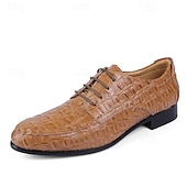 baratos Formal-Homens Oxfords Padrão de crocodilo Pele PU Respirável Confortável Antiderrapante Com Cadarço Castanho Claro Preto Outono Inverno