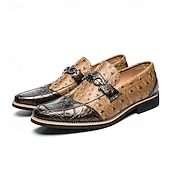 levne Poloformální-pánské hnědé mokasíny z umělého semiše se pštrosím vzorem – stylové slip-on boty pro formální i běžné příležitosti