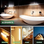 cheap Cabinet Light-6PCS Motion Sensor LED Cabinet Lights - USB Rechargeable Night Reading Lights for Wardrobe, Kitchen, Stairs &amp; Bookshelves 20/30cm