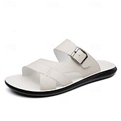 billige Ferietøfler-solbrune sandaler i kunstskinn med spennreim for menn – stilige sommersklier med teksturert design og sklisikker såle for fritidsbruk