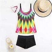 abordables Maillots une pièce et tankinis-Femme Tankini Maillot De Bain Deux Pièces Maillots de Bain Maillots de Bain Jaune Bleu Respirable Séchage rapide Poids Léger Sans Manches - Natation Surf Plage Eté Printemps Grande Taille