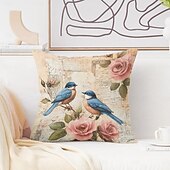 levne květinový a rostlinný styl-1 ks Polyester Polštářový potah, Zvíře stromy a listí rustikální design Pastýřský Obdélníkový Tradiční Klasický