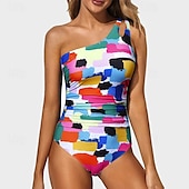 cheap One Pieces &amp; Tankinis-Women&#039;s One Piece Swimsuit One Shoulder Swimwear Solid Colored Swimwear Black Red Breathable Quick Dry Lightweight Sleeveless - Swimming Surfing Beach Summer Spring