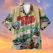 halpa Retro vintage-tuloste-Miesten Auto Vintage Paita Havaiji paita Havaijilaispaita Lyhythihainen Paita Sänkyjen avaus Trooppinen Muoti Havaijilainen Kausaliteetti Havaijilainen Pyhäpäivä Musta Keltainen Rubiini S M L