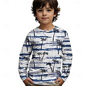 billiga Pojkens 3D Vision &amp; Geometri-Pojkar 3D Grafisk Kokosnötsträd T-shirt Långärmad Sommar Vår Mode Grundläggande Barn 4-12 år Rund hals Utomhus Ledigt Dagligen Normal