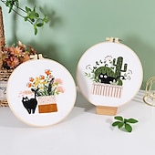 economico cucito e lavoro a maglia e uncinetto-simpatico kit di ricamo a forma di gatto per principianti adulti, kit di punto croce timbrato per principianti include telai per ricamo a punto croce, aghi, fili e istruzioni