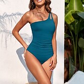 cheap One Pieces &amp; Tankinis-Women&#039;s One Piece Swimsuit One Shoulder Swimwear Solid Colored Swimwear Black Red Breathable Quick Dry Lightweight Sleeveless - Swimming Surfing Beach Summer Spring