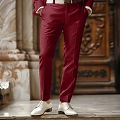 cheap Slim-Men&#039;s Dress Pants Trousers Suit Pants Pocket Plain Comfort Soft Full Length Formal Wedding Party Elegant Fashion Black Dark Red