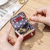 cheap Jewelry &amp; Cosmetic Storage-Genuine Leather Mini Jewelry Box, Portable Vintage-inspired Genuine Leather Coin Purse Jewelry Case with Kiss Lock, Mini Travel Ring Box for Women for Earring/Ring/Necklace/Bracelet