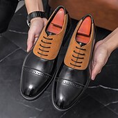abordables Officiel-chaussures richelieu en similicuir noir et beige pour hommes – chaussures habillées à lacets élégantes avec semelle confortable pour les occasions professionnelles et décontractées