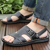 preiswerte Lässige Sandalen-Braune Sandalen aus Kunstleder für Herren – offene Zehenpartie mit überkreuzten Riemen und verstellbarem Riemen an der Rückseite für bequemen, lässigen Sommerlook