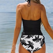 Χαμηλού Κόστους Surfing Tankinis και Bikinis-Γυναικεία Τανκίνι Δύο Κομμάτι Μαγιό Δένει στο Λαιμό Άνοιγμα πίσω Μαγιό Μαγιό Μαύρο / Άσπρο Μαύρο Γρήγορο Στέγνωμα Ελαφρύ Αναπνέει Αμάνικο - Σέρφινγκ Παραλία Κολύμβηση Καλοκαίρι Άνοιξη