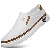 preiswerte Sneaker für Herren-weiße Slipper für Herren – leichte Kunstlederschuhe mit gepolsterter Sohle für Freizeit und Alltag