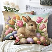 baratos Capa de almofada de férias-Capa de Almofadas Decorativas de Páscoa 1PC Coelho Ovos Macio Quadrado Capa de Almofada para Quarto Sala de Estar Sofá Cadeira