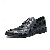 economico Formale-scarpe oxford da uomo in similpelle con motivo a scacchi neri - scarpe eleganti con lacci per lavoro, matrimoni e occasioni speciali