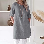 preiswerte Tunika-Oberteile-Damen Tunika Feste Farbe Modern 3/4 Ärmel Asymmetrischer Hals Normale Oberteile Täglich Rosa Blau Grau Frühling