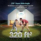 זול נורות קיר חוץ-1 pc מנורת קיר חיצונית סולארית עמידה למים 178 קרני לד חיישן תנועה מנורת אינדוקציה 270 מעלות תאורה בזווית רחבה 3 מצבים חצר גינה מרפסת מרפסת תאורת מוסך