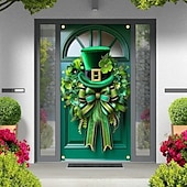 billige Ferievev-saint patrick&#039;s day dørteppe lucky shamrocks dørgardindekorasjon bakgrunn innendørs/utendørs dørbanner til inngangsdør gårdshus