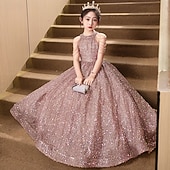 economico Abiti da Fiori-Abito da damigella d'onore bambina bambini Da ragazza Abito da principessa Prestazioni Matrimonio Feste Elegante Bellissimo Con lustrini Tinta unica Senza maniche Girocollo Nero Rosso 4 anni +