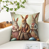 voordelige Vakantie kussensloop-Vintage Paas Decoratieve Toss Kussens Cover 1PC Konijn Zacht Vierkant Bankkussenhoes Kussenhoes voor Slaapkamer Woonkamer Sofa Stoel