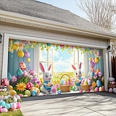 billige Garasje- og dørbanner-Utendørs Garasje Dør Dekorasjon Banner Kanin Egg Stor Bakgrunnsdekorasjon Utendørs Garasje Dør Hjemmevegg Dekorasjoner Arrangement Fest Parade