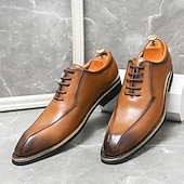 abordables Officiel-chaussures habillées à lacets en similicuir marron classiques pour hommes – chaussures formelles élégantes pour les affaires et les occasions spéciales