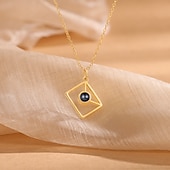 baratos Para mulheres-Colar de Projeção de Foto Personalizado - O Melhor Presente para Mãe – Pingente em Forma de Envelope com Pedra de Projeção Preta Presente Perfeito de Casamento ou Ocasião Especial