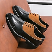 abordables Officiel-chaussures richelieu en similicuir noir et beige pour hommes – chaussures habillées à lacets élégantes avec semelle confortable pour les occasions professionnelles et décontractées