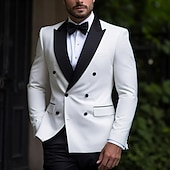 voordelige Bruiloftspakken-Heren Feest Prom Trouwaanzichten Tuxedo&#039;s Zwart Wit Patroon Effen Kleur 2-delig Luxe Formeel Gepaste Maat Dubbelzijdig Met Zes Knopen