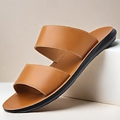 billige Utendørs sandaler-solbrune lysesandaler i kunstskinn for menn – minimalistisk design med dobbel stropp, lett og behagelig sommersko for strand- og fritidsklær
