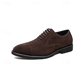 abordables Formal-Zapatos oxford de gamuza marrón para hombre: zapatos de vestir clásicos con cordones para ocasiones formales y de negocios, calzado cómodo y elegante