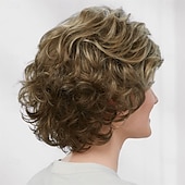 abordables perruque plus âgée-Couleur mi-longue, belle perruque Whisperlite, belles vagues mi-longues superposées avec une élégante frange vaporeuse / nuances multi-tons de blond argenté, brun et rouge.