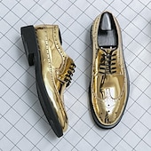 economico Formale-scarpe brogue da uomo in finta pelle verniciata color oro - design classico con lacci a punta per eventi formali, feste e matrimoni