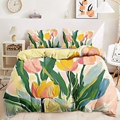 economico 100% cotone-Set copripiumino serie tropicale floreale 100% cotone, set da 3 pezzi per un&#039;estate morbida sulla pelle e di lunga durata