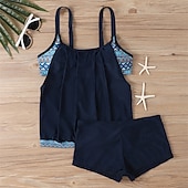 billiga One Pieces &amp; Tankinis-Dam Tankini Tvådelad baddräkt Brottarrygg Badkläder Blommig Badkläder Svart Blå Andningsfunktion Snabb tork Lättvikt Ärmlös - Simmning Surfing Strand Sommar Vår