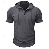baratos camisetas básicas-Homens Camiseta Manga Curta Com Capuz Primavera Verão Esportes Moda Diário Botões Com Cordão Ao ar livre Dia a Dia Casual Preto Branco Verde Top Tee para Homens
