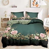 baratos 100% algodão-Conjunto de capa de edredom com padrão floral, conjunto de edredom estampado, conjuntos de cama de algodão com fronha envelope, decoração de quarto, capa de edredom king queen