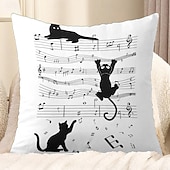 abordables style animalier-Housse de coussin décorative 1 pièce, motif chat musical, housse de coussin carrée douce pour canapé, taie d&#039;oreiller pour chambre à coucher, salon, canapé, chaise, fête, printemps, été