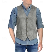 abordables Gilets-Homme Gilet en daim Usage quotidien Vacances Sortie Style vintage Chic et moderne Printemps &amp; Automne Bouton Polyester Confortable Plein Boutonnage Simple Col V Standard Noir Marron Café Gris Gilet