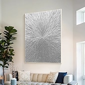 economico Quadri natura morta-raggi d&#039;argento astratto spesso dipinto a olio originale dipinto a parete soggiorno arte verticale pittura minimalista argento su tela