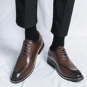 abordables Officiel-chaussures habillées à lacets en similicuir marron classiques pour hommes – chaussures formelles élégantes pour les affaires et les occasions spéciales