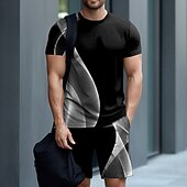 economico Set di magliette stampate da uomo-Per uomo Geometrico 2 pezzi Set di magliette Set abbinati Manica Corta Pantaloni corti Girocollo Canotta sportiva Casual All'aperto Vacanza Quotidiano Coulisse Girocollo Stampa Estate Nero