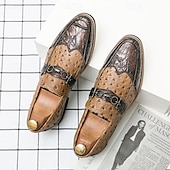 levne Poloformální-pánské hnědé mokasíny z umělého semiše se pštrosím vzorem – stylové slip-on boty pro formální i běžné příležitosti